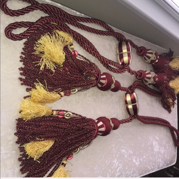 NWOT Custom Decorative elegant curtain tassel tiebacks with beading (set) - Picture 2 of 8